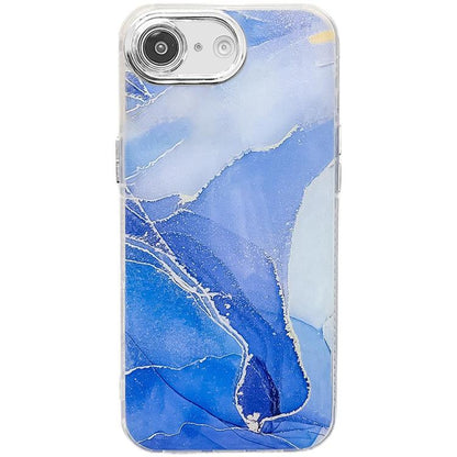 For iPhone 16e Electroplated Marble Texture Phone Case(Dark Blue M16) by bashfashion