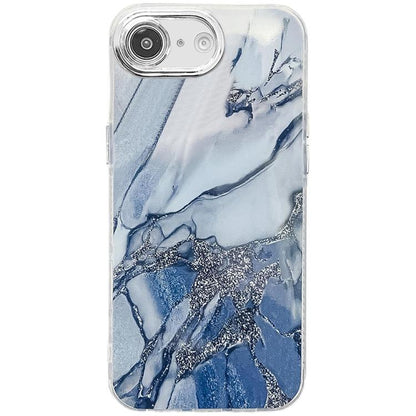 For iPhone 16e Electroplated Marble Texture Phone Case(Navy Blue M17) by bashfashion