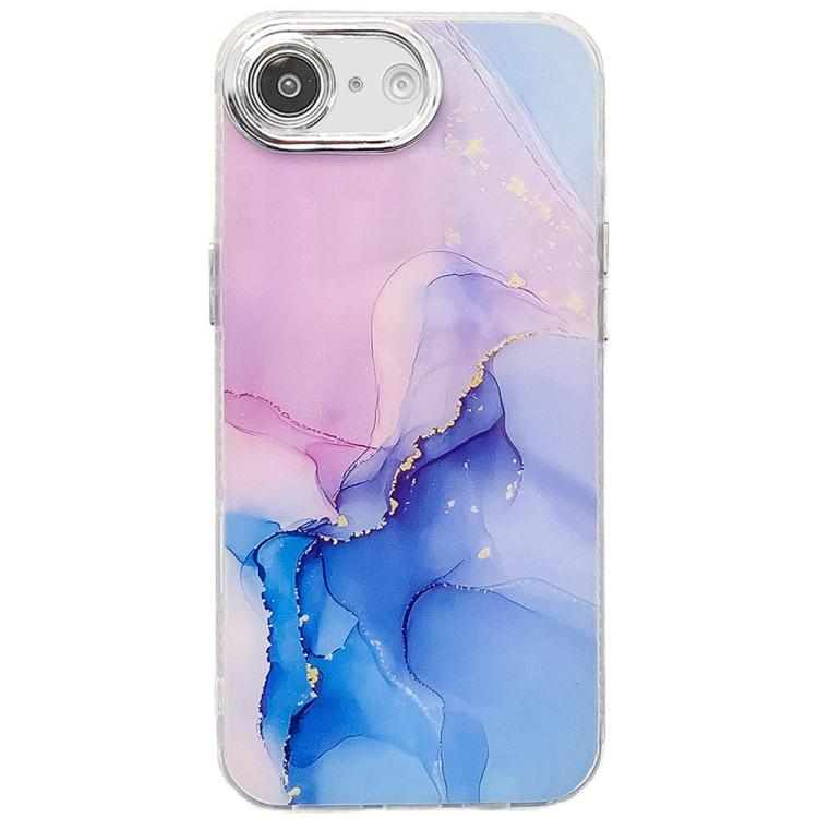 For iPhone 16e Electroplated Marble Texture Phone Case(Purple Blue M18) by bashfashion