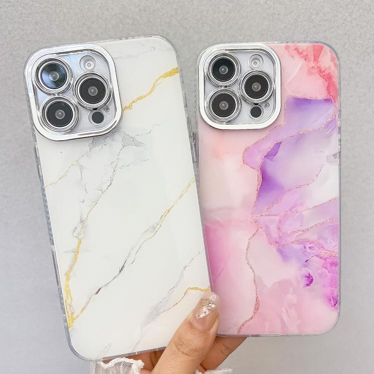 For iPhone 16e Electroplated Marble Texture Phone Case(Light Purple M6) by bashfashion
