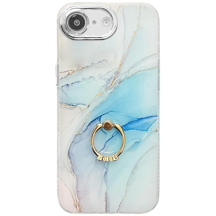 For iPhone 16e Electroplated Marble Texture Ring Holder Phone Case(Light Blue S5) by bashfashion