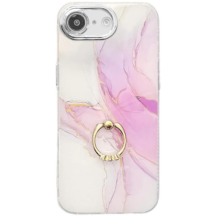 For iPhone 16e Electroplated Marble Texture Ring Holder Phone Case(Light Purple S6) by bashfashion