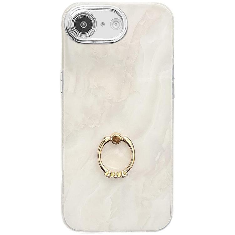 For iPhone 16e Electroplated Marble Texture Ring Holder Phone Case(White S8) by bashfashion