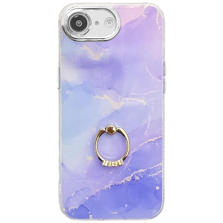 For iPhone 16e Electroplated Marble Texture Ring Holder Phone Case(Blue Purple S10) by bashfashion