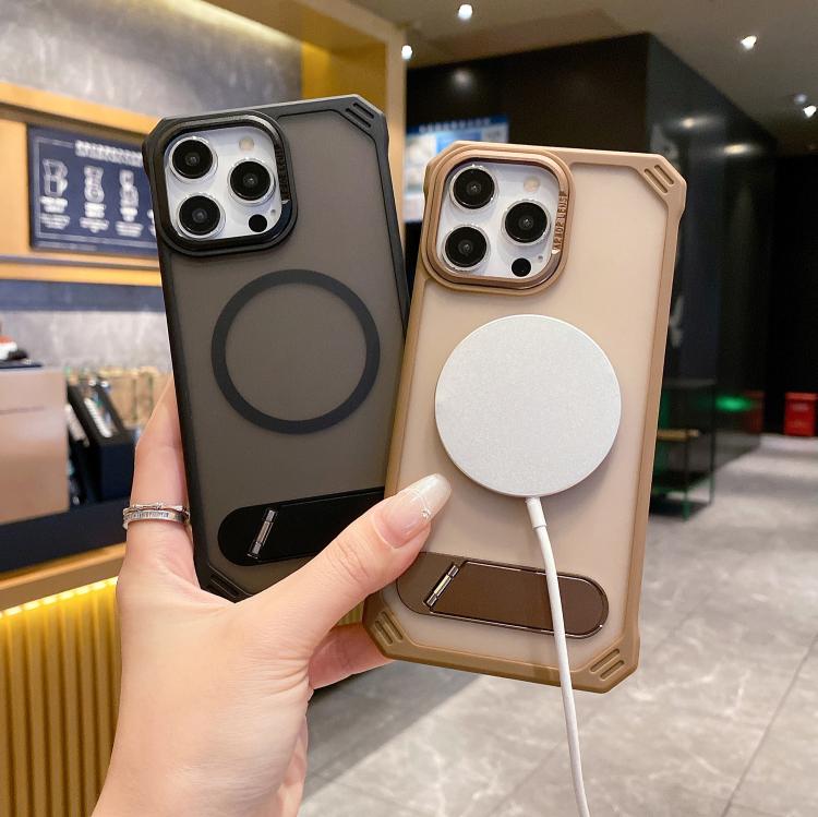 For iPhone 16 Plus Skin Feel Frameless MagSafe PC Phone Case with Fold Holder(Black) by bashfashion