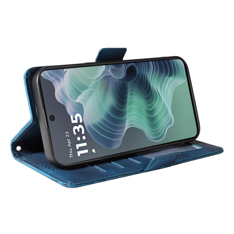 For Motorola Moto G35 ENKAY Embossed Rhombus Starry Leather Phone Case with Screen Film(Blue) by ENKAY