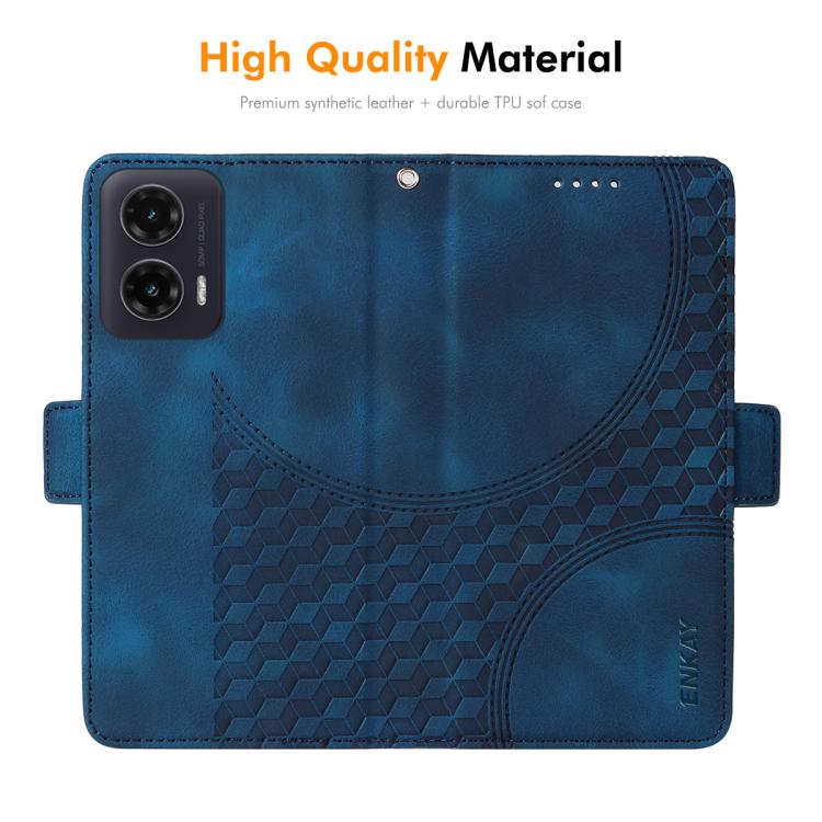 For Motorola Moto G35 ENKAY Embossed Rhombus Starry Leather Phone Case with Screen Film(Purple) by ENKAY
