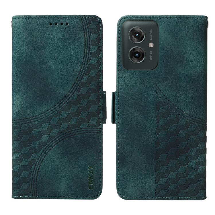 For Motorola Moto G55 ENKAY Embossed Rhombus Starry Leather Phone Case with Screen Film(Blue) by ENKAY