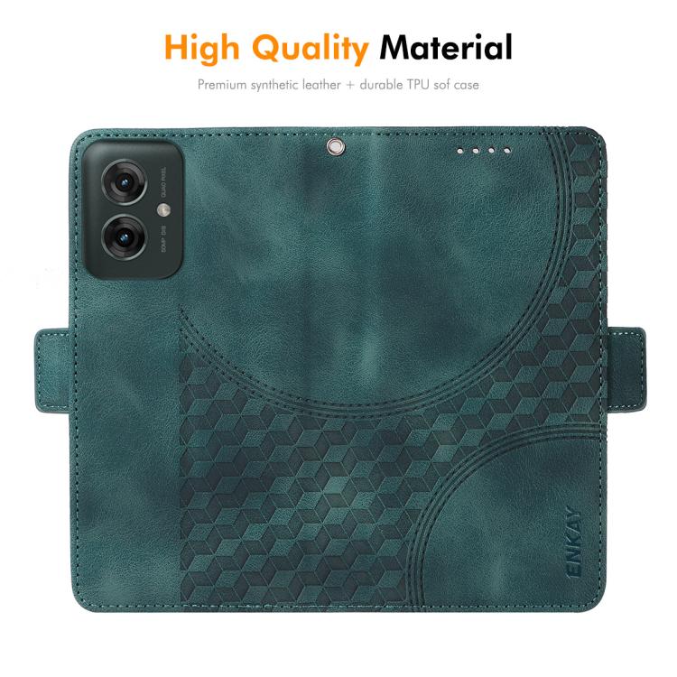 For Motorola Moto G55 ENKAY Embossed Rhombus Starry Leather Phone Case with Screen Film(Blue) by ENKAY