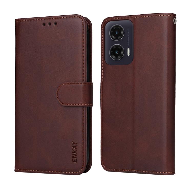 For Motorola Moto G35 ENKAY Card Wallet Calf Texture Leather Phone Case with Screen Film(Pink) by ENKAY