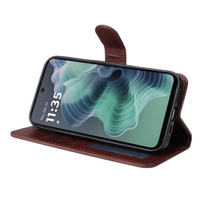 For Motorola Moto G35 ENKAY Card Wallet Calf Texture Leather Phone Case with Screen Film(Brown) by ENKAY