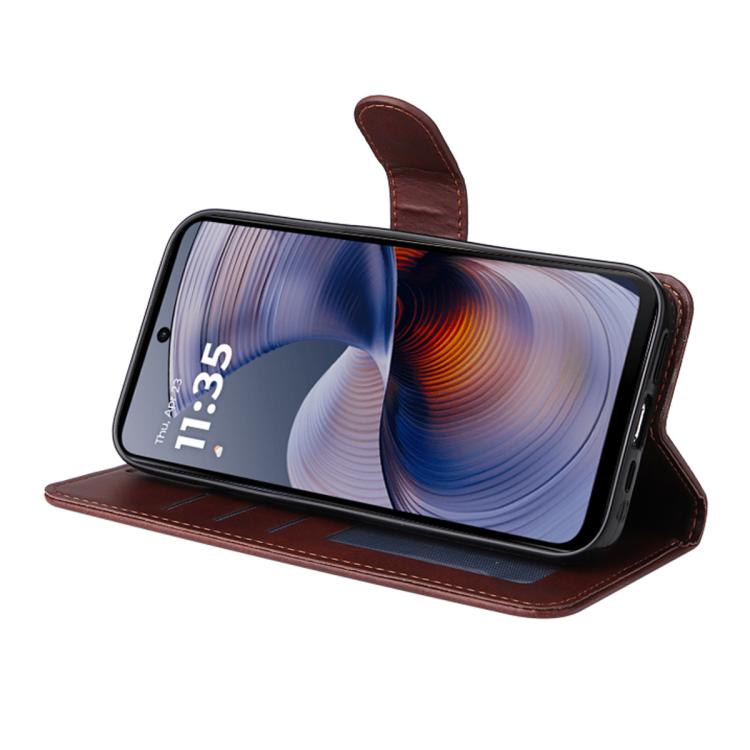 For Motorola Moto G55 ENKAY Card Wallet Calf Texture Leather Phone Case with Screen Film(Brown) by ENKAY