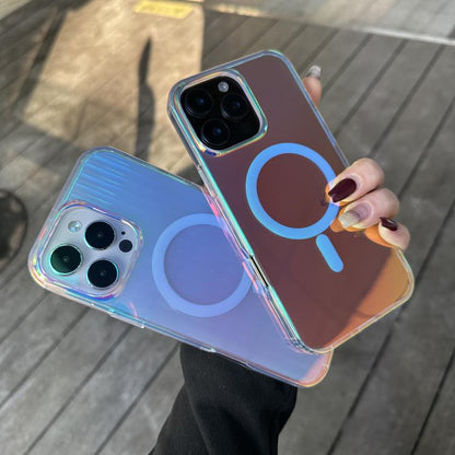 For iPhone 16e Laser Engraved Texture MagSafe Phone Case(Red Light) by bashfashion