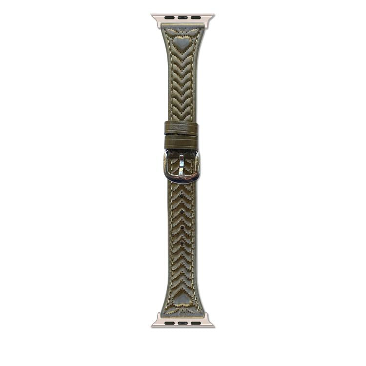 For Apple Watch 46mm / 49mm / 45mm / 44mm Heart-Shaped Embossed Leather Watch Band(Vintage Green) by bashfashion