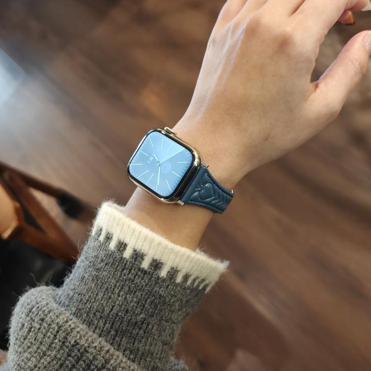 For Apple Watch 46mm / 49mm / 45mm / 44mm Heart-Shaped Embossed Leather Watch Band(Chrysanthemum Blue) by bashfashion