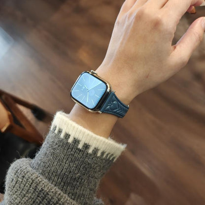 For Apple Watch 46mm / 49mm / 45mm / 44mm Heart-Shaped Embossed Leather Watch Band(Chrysanthemum Blue) by bashfashion