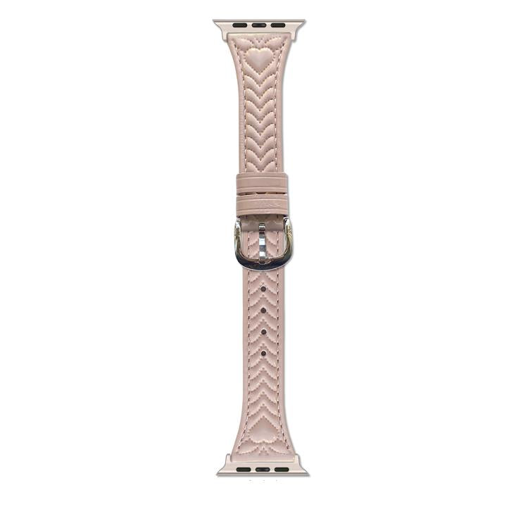 For Apple Watch 46mm / 49mm / 45mm / 44mm Heart-Shaped Embossed Leather Watch Band(Girly Pink) by bashfashion