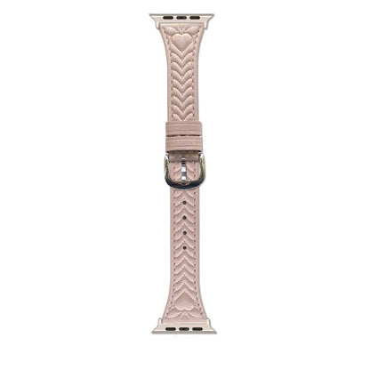 For Apple Watch 46mm / 49mm / 45mm / 44mm Heart-Shaped Embossed Leather Watch Band(Girly Pink) by bashfashion