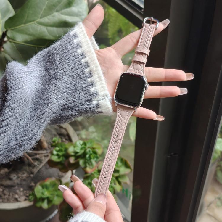 For Apple Watch 46mm / 49mm / 45mm / 44mm Heart-Shaped Embossed Leather Watch Band(Girly Pink) by bashfashion