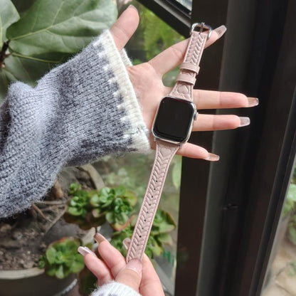 For Apple Watch 46mm / 49mm / 45mm / 44mm Heart-Shaped Embossed Leather Watch Band(Girly Pink) by bashfashion