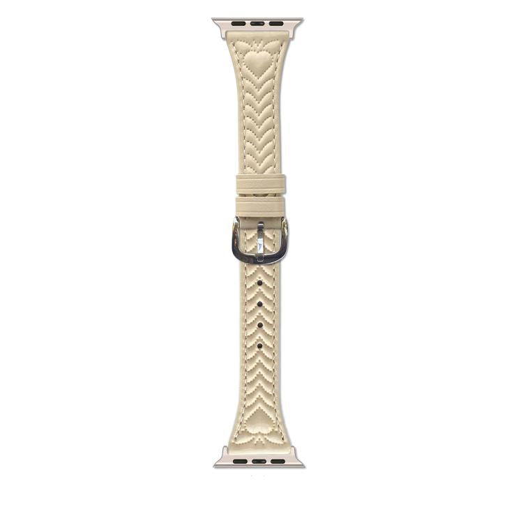 For Apple Watch 46mm / 49mm / 45mm / 44mm Heart-Shaped Embossed Leather Watch Band(Apricot) by bashfashion