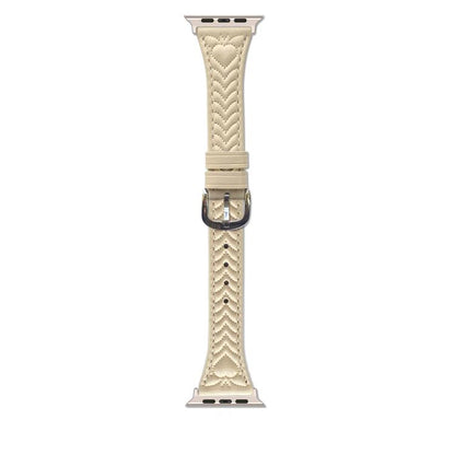 For Apple Watch 46mm / 49mm / 45mm / 44mm Heart-Shaped Embossed Leather Watch Band(Apricot) by bashfashion