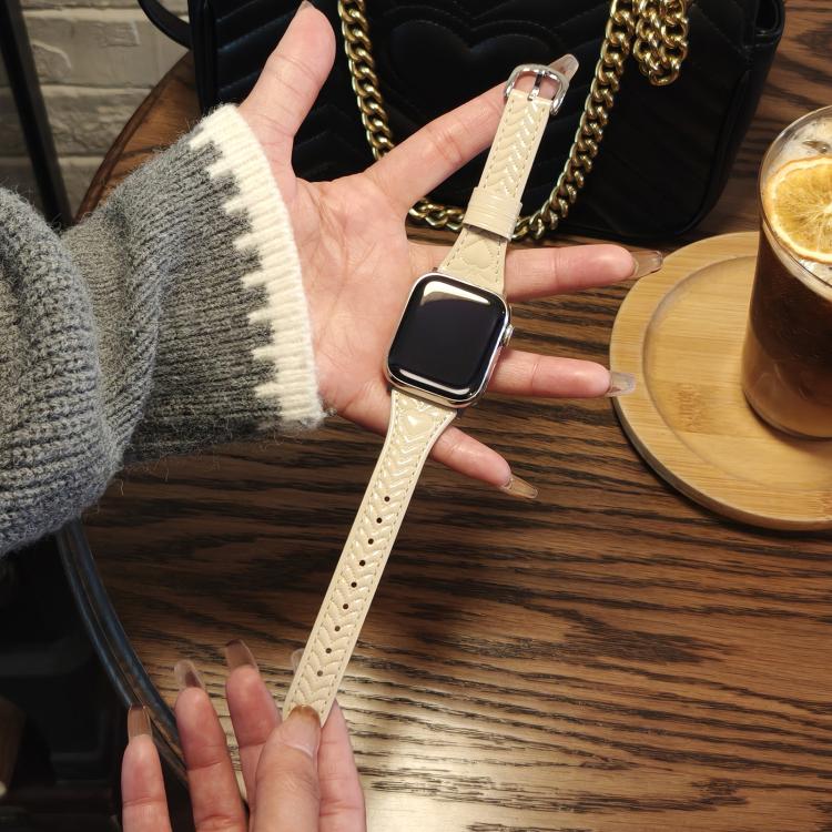 For Apple Watch 46mm / 49mm / 45mm / 44mm Heart-Shaped Embossed Leather Watch Band(Apricot) by bashfashion