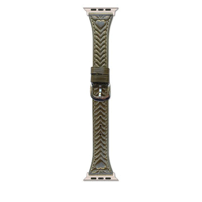 For Apple Watch 42mm / 41mm / 40mm / 38mm Heart-Shaped Embossed Leather Watch Band(Vintage Green) by bashfashion
