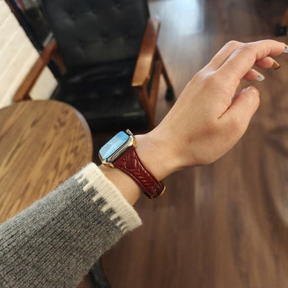 For Apple Watch 42mm / 41mm / 40mm / 38mm Heart-Shaped Embossed Leather Watch Band(Wine Red) by bashfashion