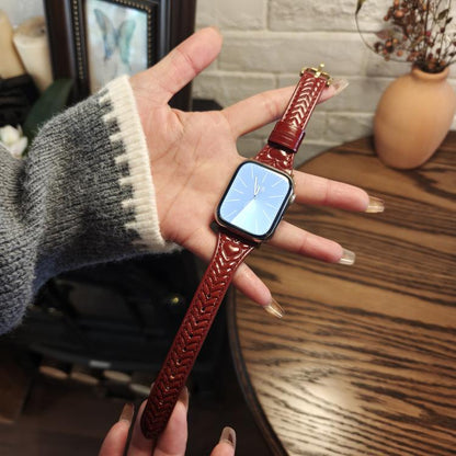For Apple Watch 42mm / 41mm / 40mm / 38mm Heart-Shaped Embossed Leather Watch Band(Wine Red) by bashfashion