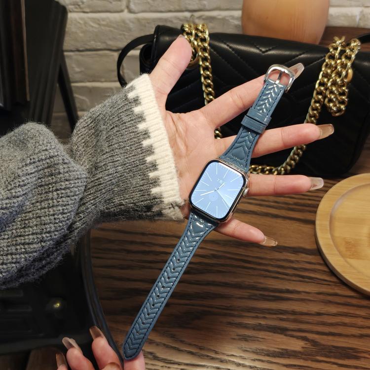 For Apple Watch 42mm / 41mm / 40mm / 38mm Heart-Shaped Embossed Leather Watch Band(Chrysanthemum Blue) by bashfashion