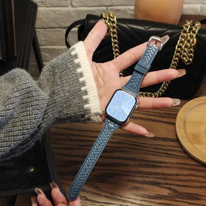 For Apple Watch 42mm / 41mm / 40mm / 38mm Heart-Shaped Embossed Leather Watch Band(Chrysanthemum Blue) by bashfashion