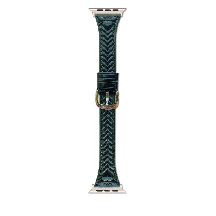 For Apple Watch 42mm / 41mm / 40mm / 38mm Heart-Shaped Embossed Leather Watch Band(Forest Green) by bashfashion