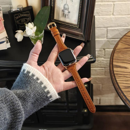For Apple Watch 42mm / 41mm / 40mm / 38mm Heart-Shaped Embossed Leather Watch Band(Brown) by bashfashion