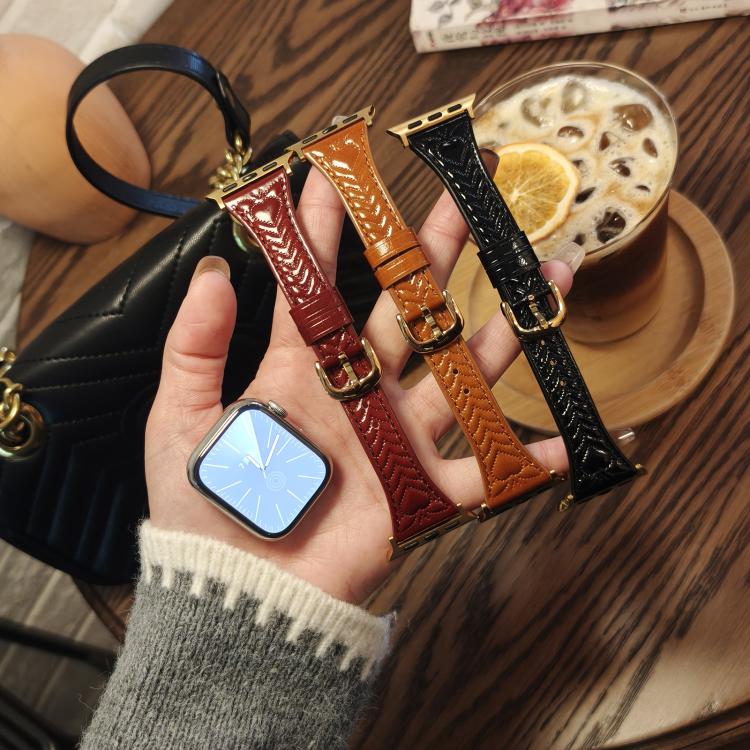 For Apple Watch 42mm / 41mm / 40mm / 38mm Heart-Shaped Embossed Leather Watch Band(Chrysanthemum Blue) by bashfashion