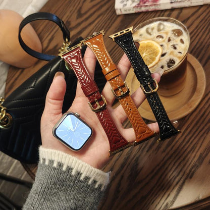 For Apple Watch 42mm / 41mm / 40mm / 38mm Heart-Shaped Embossed Leather Watch Band(Chrysanthemum Blue) by bashfashion