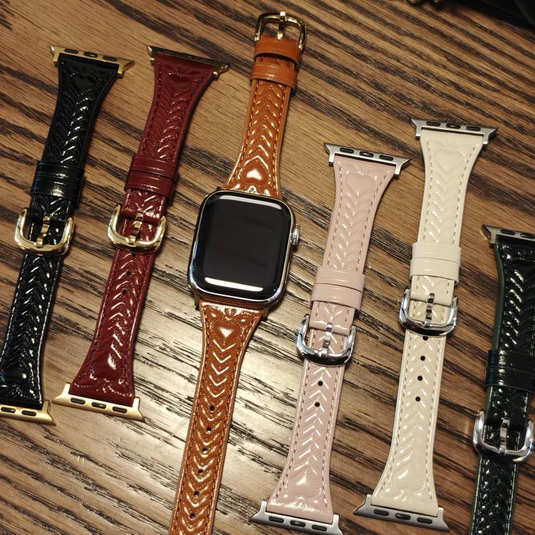 For Apple Watch 46mm / 49mm / 45mm / 44mm Heart-Shaped Embossed Leather Watch Band(Girly Pink) by bashfashion