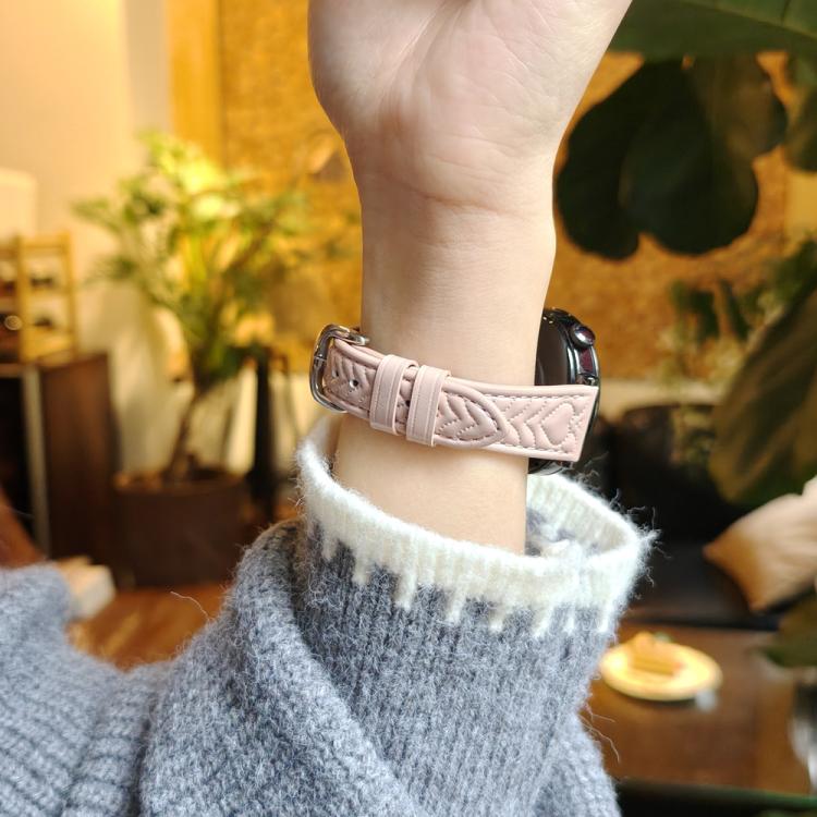 For Huawei Watch GT5 Pro 42mm Heart-Shaped Embossed 18mm Leather Watch Band(Pink) by bashfashion