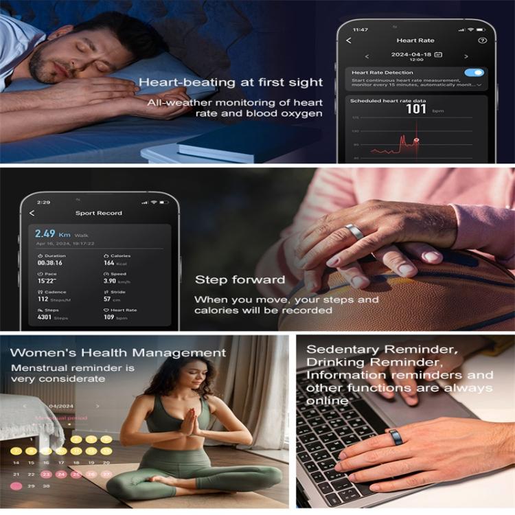 R10 SIZE 14 Smart Ring, Support Heart Rate / Blood Oxygen / Sleep / Multiple Sports Modes(Black) by bashfashion