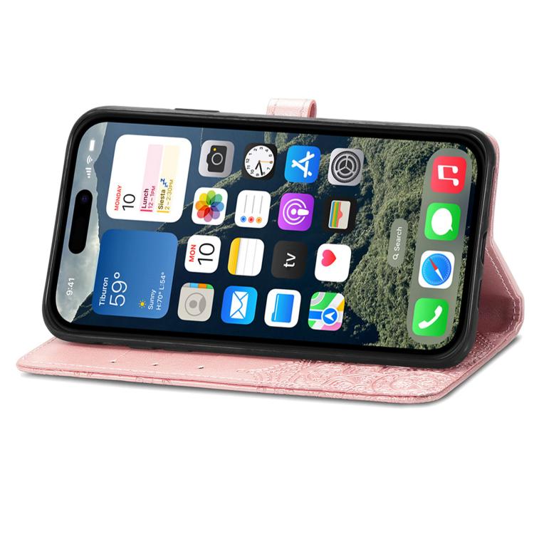 For iPhone 16e Mandala Flower Embossed Leather Phone Case(Rose Gold) by bashfashion