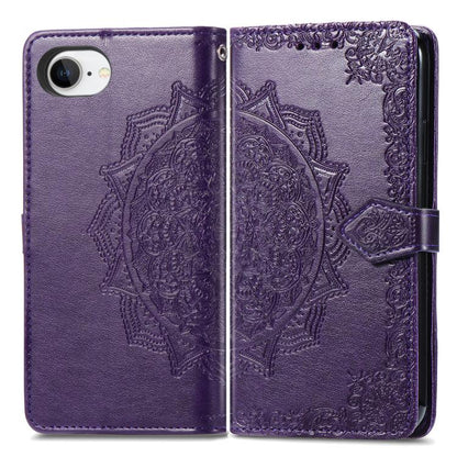 For iPhone 16e Mandala Flower Embossed Leather Phone Case(Purple) by bashfashion