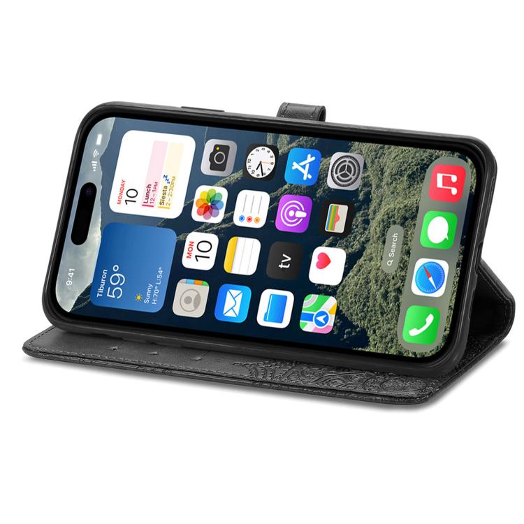 For iPhone 16e Mandala Flower Embossed Leather Phone Case(Black) by bashfashion