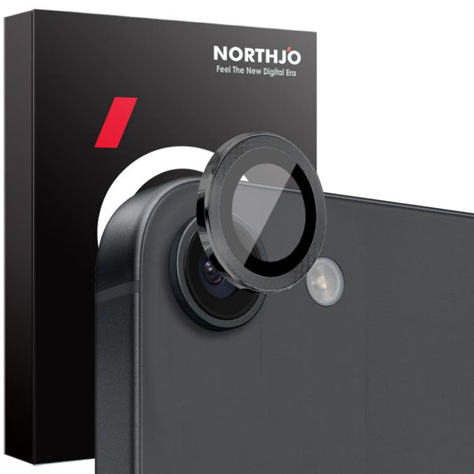 For iPhone 16e NORTHJO Camera Lens Protector CD Metal Ring Tempered Glass Film(Black) by NORTHJO