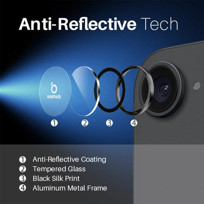 For iPhone 16e NORTHJO Camera Lens Protector CD Metal Ring Tempered Glass Film(Black) by NORTHJO