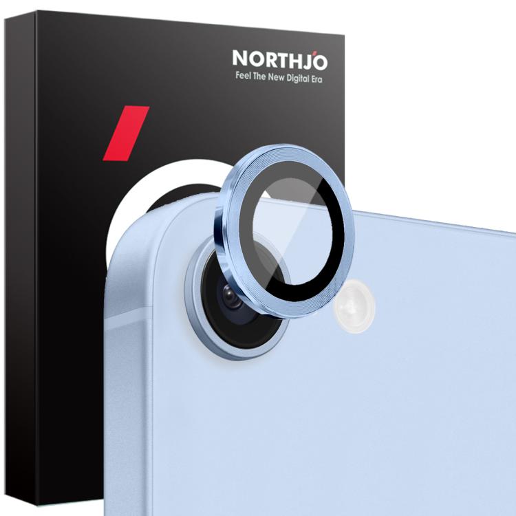 For iPhone 16e NORTHJO Camera Lens Protector CD Metal Ring Tempered Glass Film(Blue) by NORTHJO