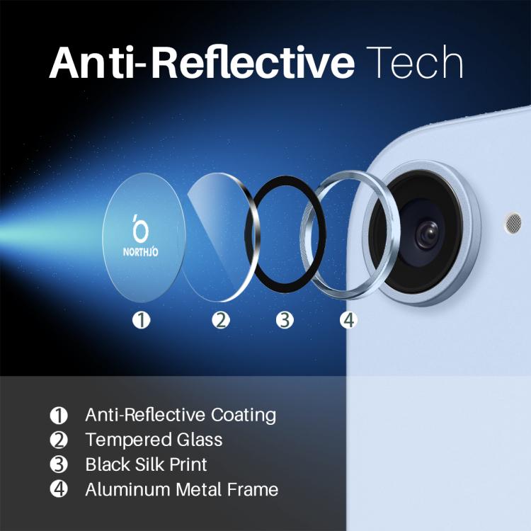 For iPhone 16e NORTHJO Camera Lens Protector CD Metal Ring Tempered Glass Film(Blue) by NORTHJO