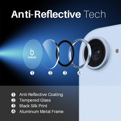 For iPhone 16e NORTHJO Camera Lens Protector CD Metal Ring Tempered Glass Film(Blue) by NORTHJO