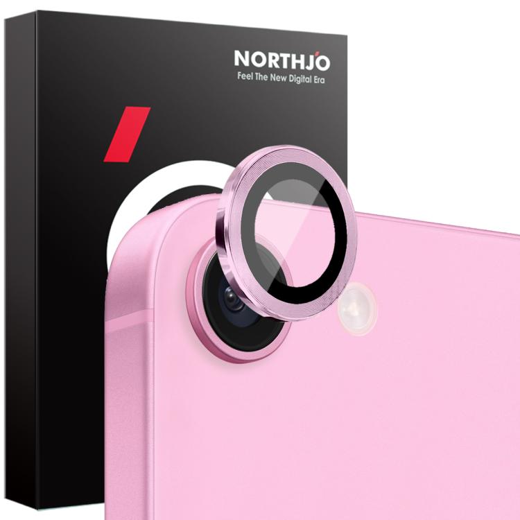 For iPhone 16e NORTHJO Camera Lens Protector CD Metal Ring Tempered Glass Film(Pink) by NORTHJO