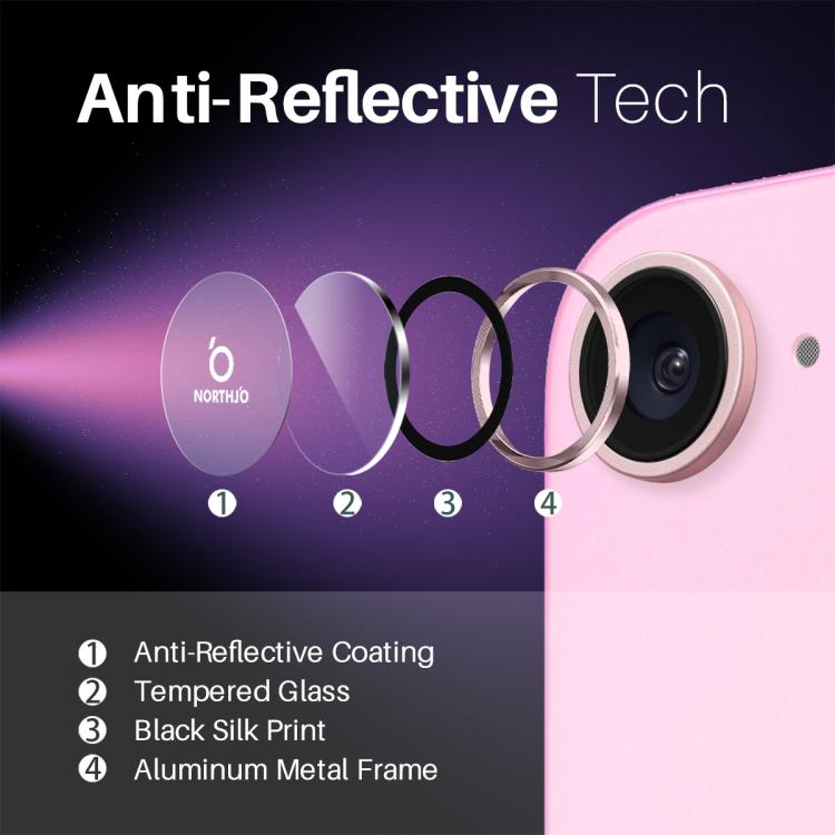 For iPhone 16e NORTHJO Camera Lens Protector CD Metal Ring Tempered Glass Film(Pink) by NORTHJO