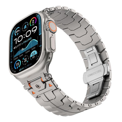 For Apple Watch 46mm / 49mm / 45mm / 44mm Stainless Steel Iron Man Butterfly Buckle Metal Watch Band(Titanium Color) by bashfashion